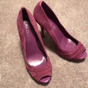 Aldo Purple Suede Peep Toe Pump